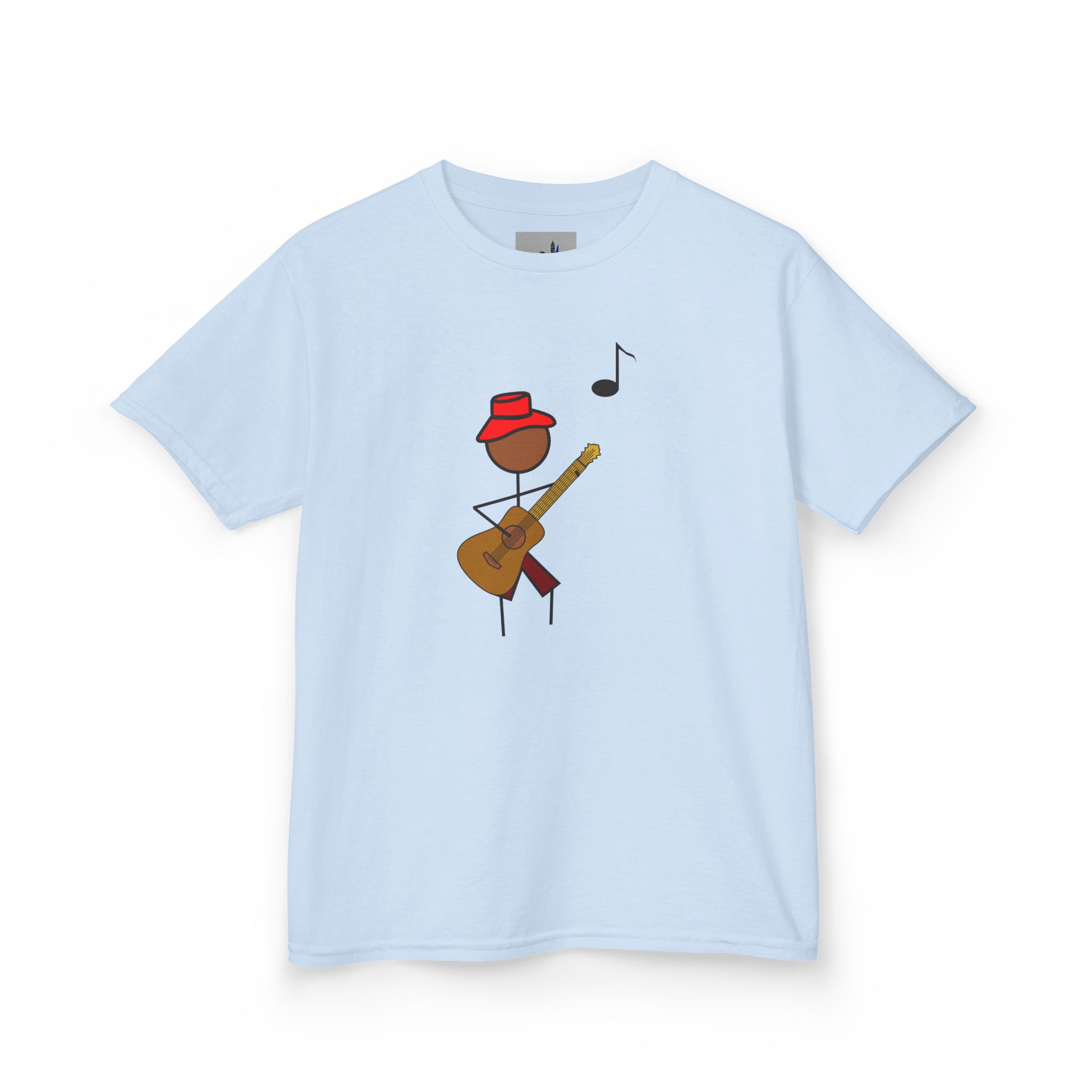 The classical guitarist kids t-shirt is a must have for aspiring young musicians! This is Classic Carl a simple stick figure arrayed in hat and comfy shorts a design that your kids will love.