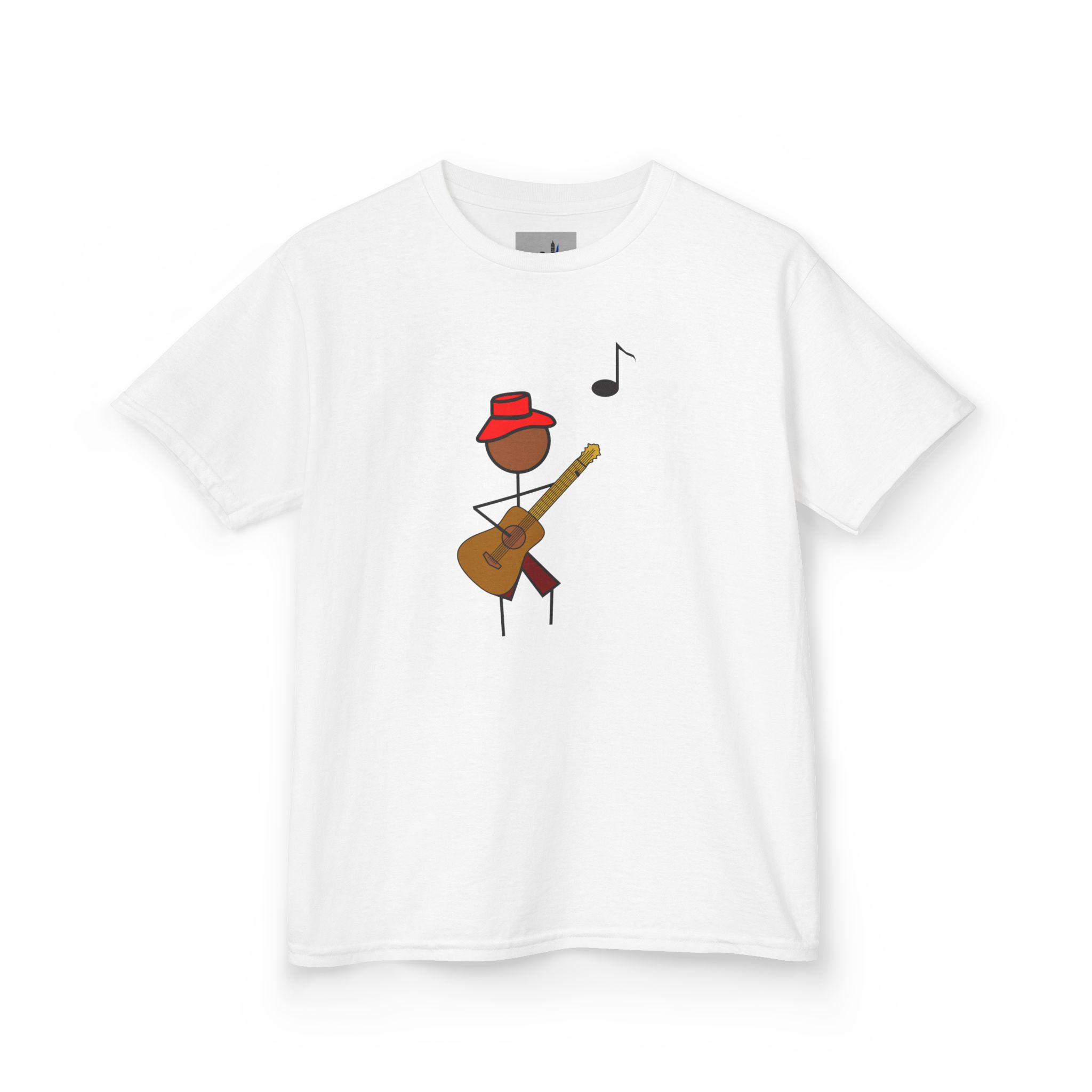 The classical guitarist kids t-shirt is a must have for aspiring young musicians! This is Classic Carl a simple stick figure arrayed in hat and comfy shorts a design that your kids will love.